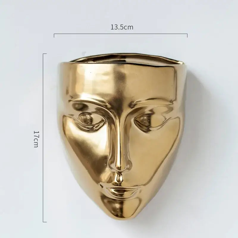 Modern gold face decorbites ceramic wall-mounted vase shaped like a stylized human face for living room decor