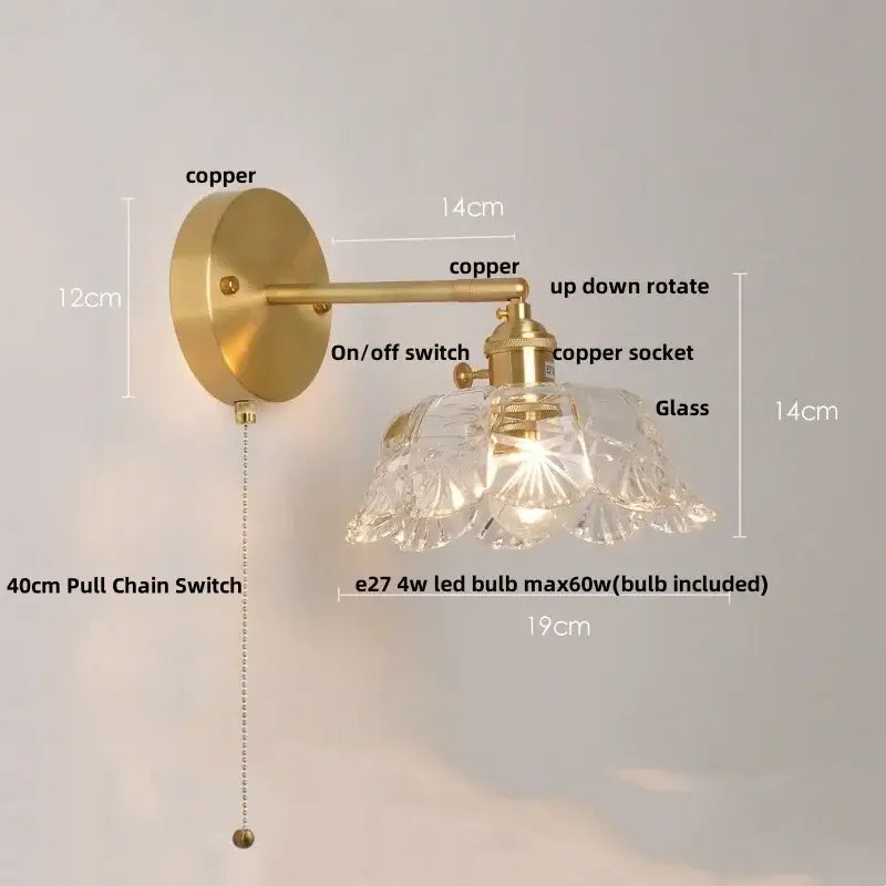 Modern gold faceted clear glass wall light with brass finish and included led bulb for bedroom decorbites clear glass wall light