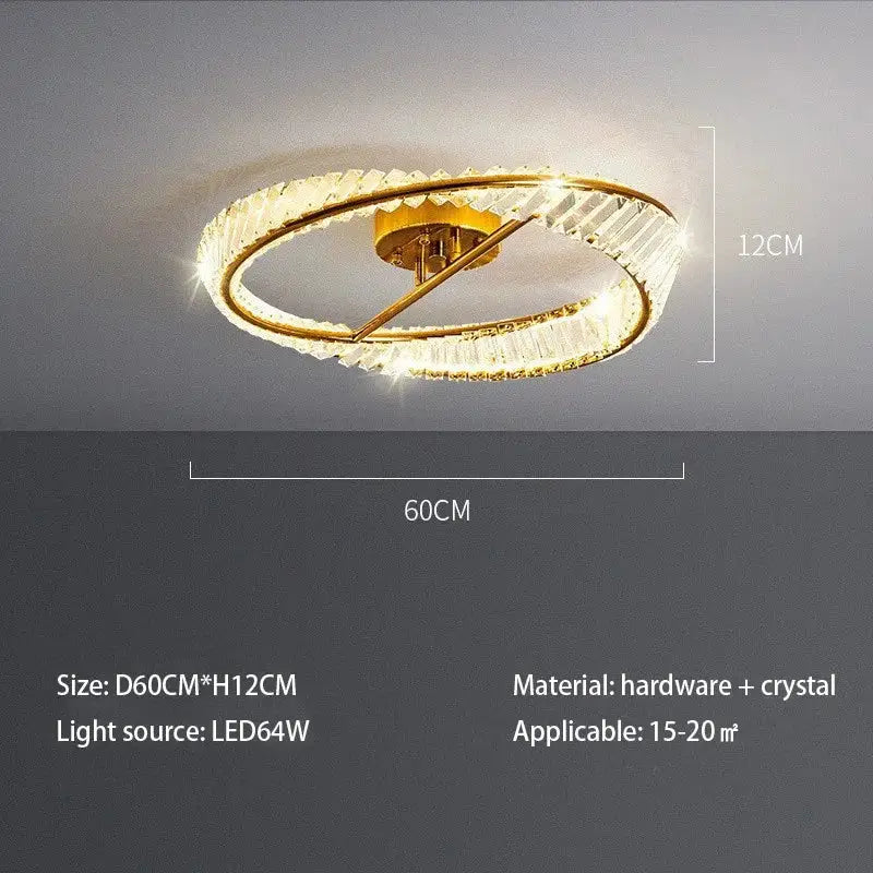 Modern gold ceiling light featuring interlocking decorbites crystal rings led for stylish living room decor