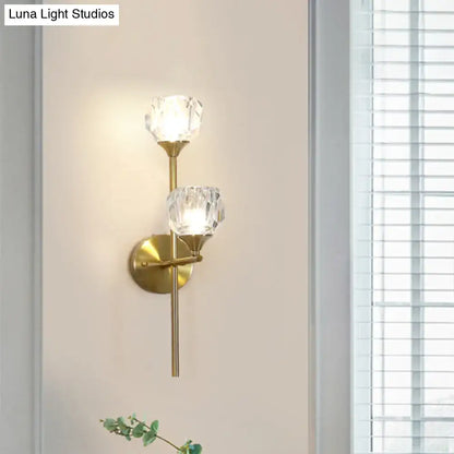 Modern gold faceted crystal wall light fixture with two faceted crystal shades for 220v-240v 110v-120v use