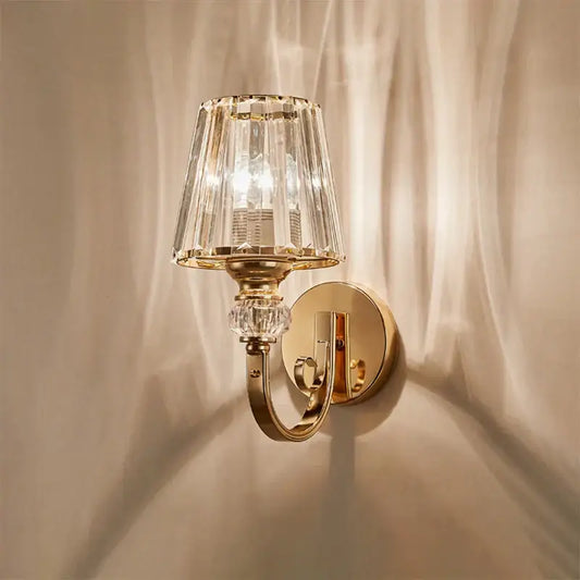 Modern gold wall lamp with faceted glass shade and decorative crystal accents for living room wall lamp