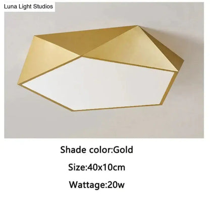 Decorbites modern gold geometric ceiling light with faceted design and white diffuser for living room and bedroom