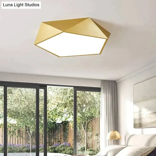 Decorbites modern gold geometric ceiling light with faceted design and bright white illumination for indoor use