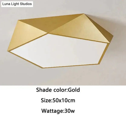 Decorbites modern gold-finished geometric ceiling light with white diffuser for living room and bedroom lighting