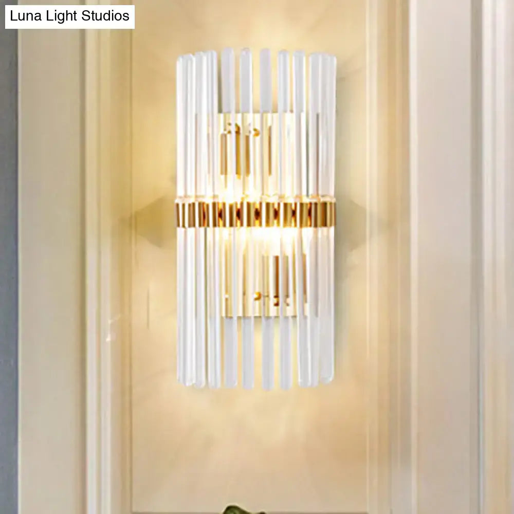 Modern gold finish wall light with clear crystal vertical frosted glass rods for living room sconce lighting