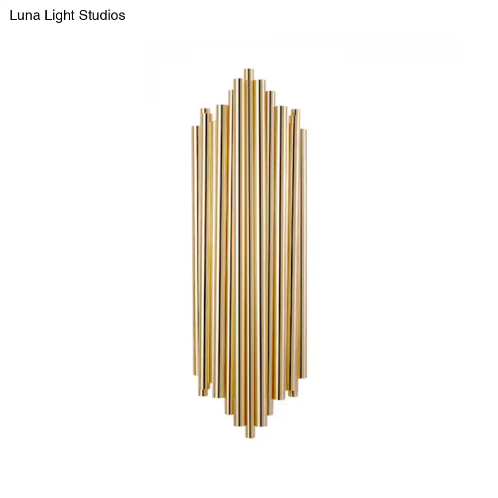 Modern gold finish slim tube wall lamp with gold-toned brass cylindrical rods for living room sconce lighting