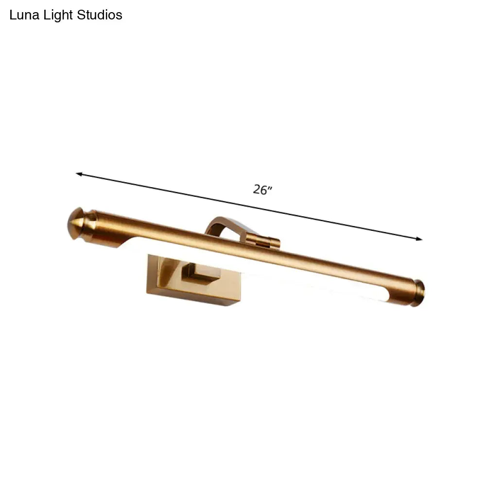 A sleek 26-inch brass-finished wall sconce modern gold finish tubed led vanity light for kitchen or bathroom