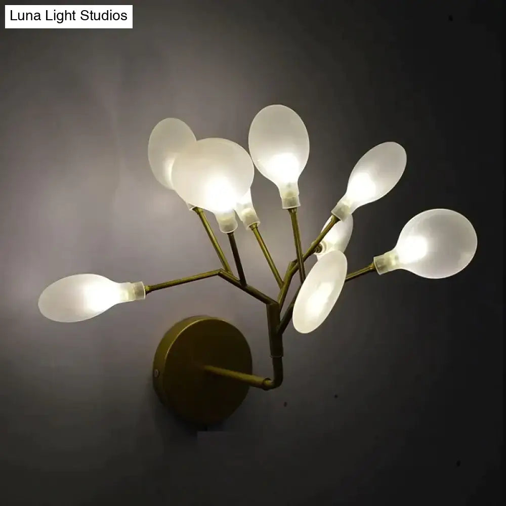 Modern gold firefly tree branch led wall light with brass frame and six frosted glass shades for bedroom wall light