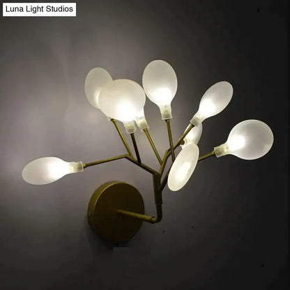 Modern gold firefly tree branch led wall light with brass frame and six frosted glass shades for bedroom wall light
