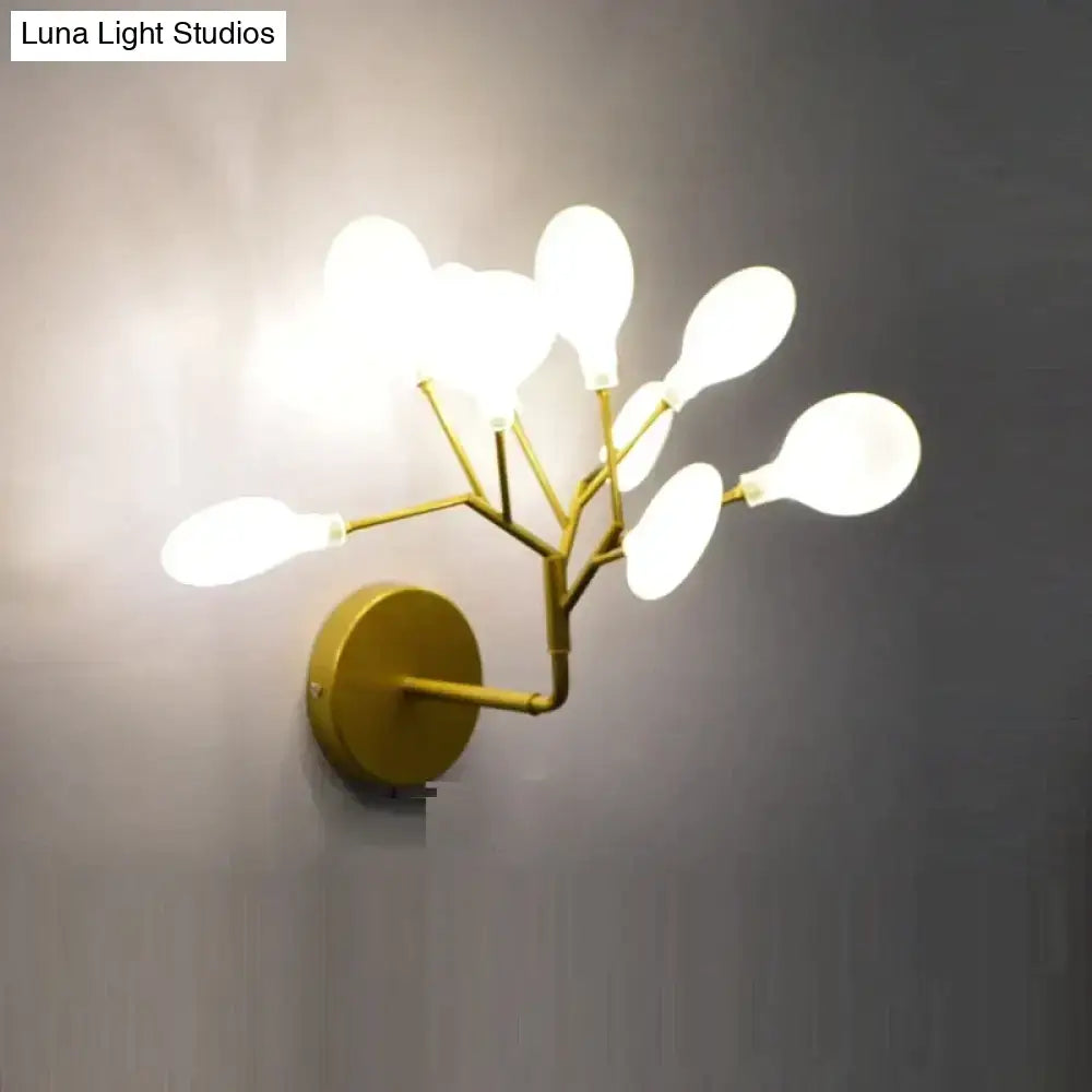 Modern gold firefly tree branch led wall light with gold-toned metal and frosted glass shades for bedroom use