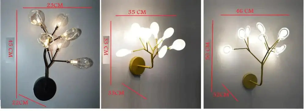 Modern gold firefly tree branch led wall light with frosted glass lampshades for bedroom wall light design