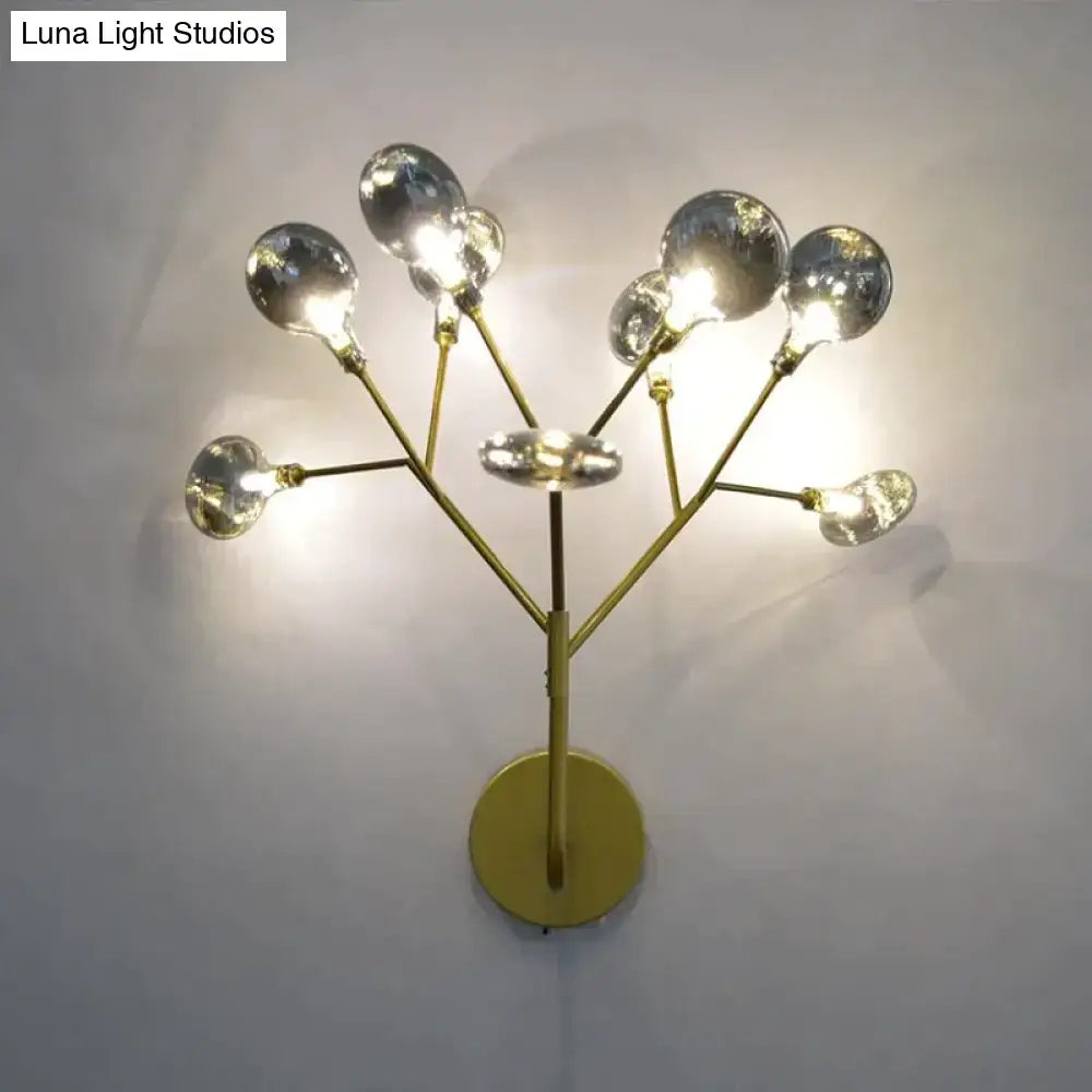 Modern gold firefly tree branch led wall light with spherical glass bulbs for bedroom wall light decor