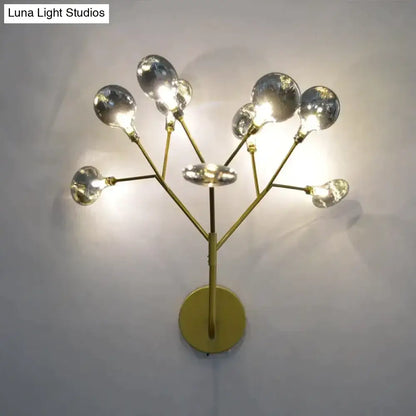Modern gold firefly tree branch led wall light with spherical glass bulbs for bedroom wall light decor