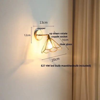 Modern gold fluted glass led wall lights featuring a copper wall sconce with clear glass shade and rotating socket