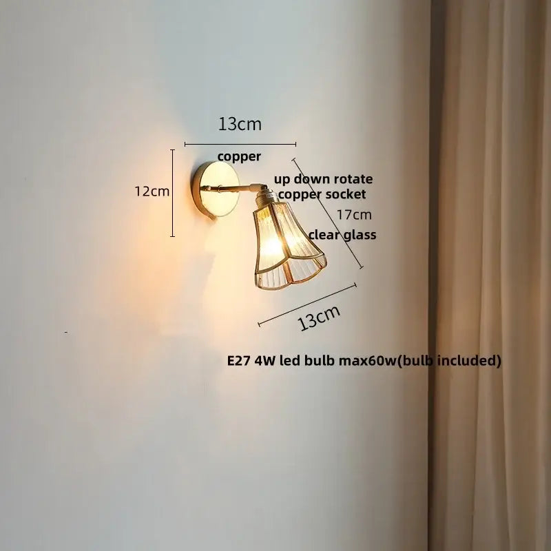 Modern gold copper-finished led wall light with clear glass shade and adjustable rotation for decorbites led wall lighting