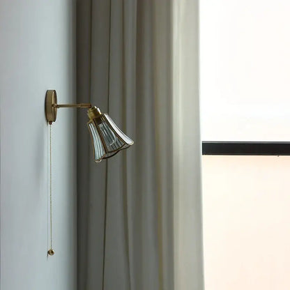 Antique brass wall lights with fluted glass shade and pull-chain switch ideal for decorbites led wall lighting