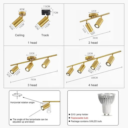Modern gold four light decorbites adjustable led ceiling spotlight with g10 lamp holder for kitchen lighting decor