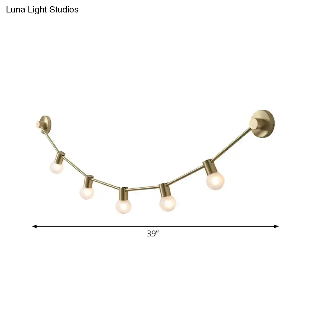 Modern gold frosted glass wall light brass sconce with five exposed bulb base lights for 110v 240v use