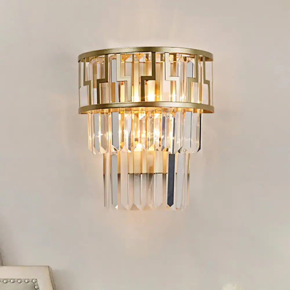 Modern gold geometric wall lamp with clear crystal prisms sconce fixture for bedroom lighting