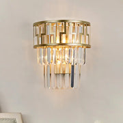 Modern gold geometric wall lamp with clear crystal prisms sconce fixture for bedroom lighting
