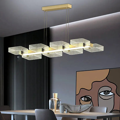 Modern gold geometric cube chandelier with integrated led lighting 110v-120v fixture width for dining room use