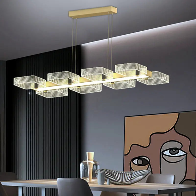 Modern gold geometric cube chandelier with integrated led lighting 110v-120v fixture width for dining room use