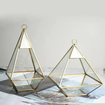 Two decorbites geometric glass hanging terrariums with gold-toned metal frames for modern living room decorbites geometric vase