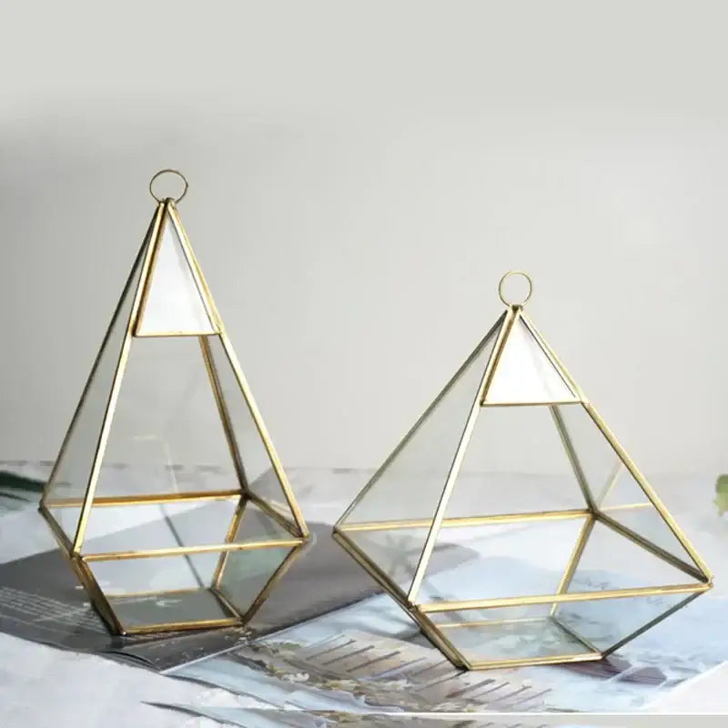 Two decorbites geometric glass hanging terrariums with gold-toned metal frames for modern living room decorbites geometric vase