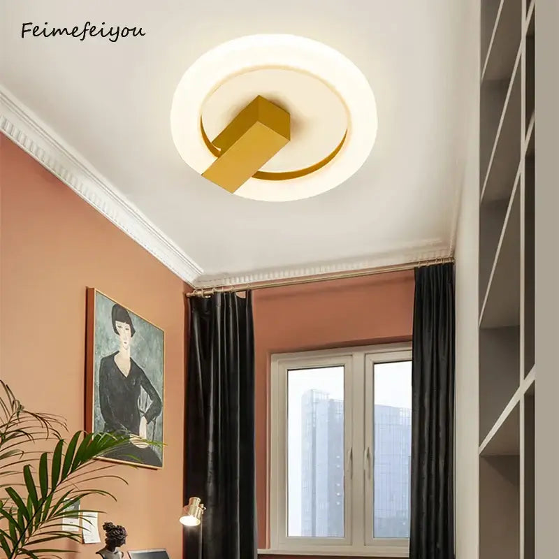 Modern gold geometric led ceiling light with circular design and soft white illumination for bedroom and living room decorbites ceiling light