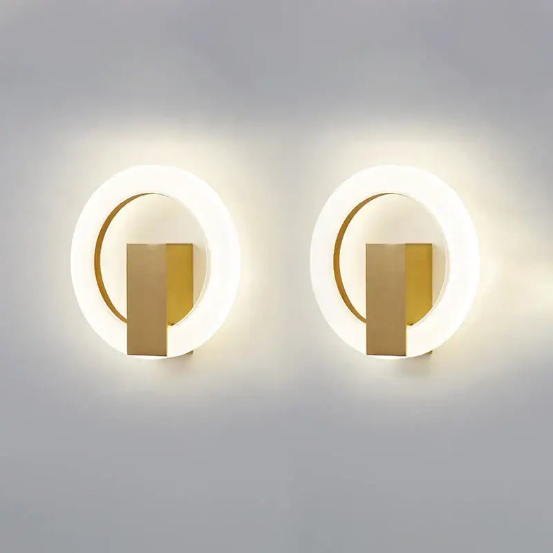 Modern gold geometric led ceiling light with circular wall sconces and glowing white ring for bedroom decorbites led ceiling