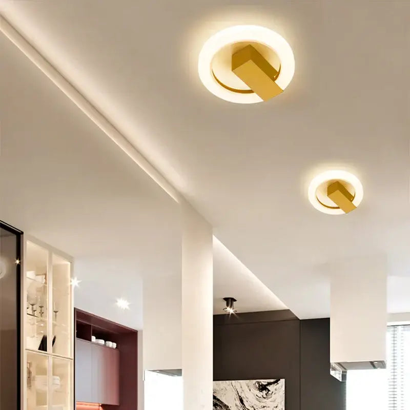 Modern gold geometric led ceiling light with circular ring and angular element for bedroom living room decorbites led ceiling