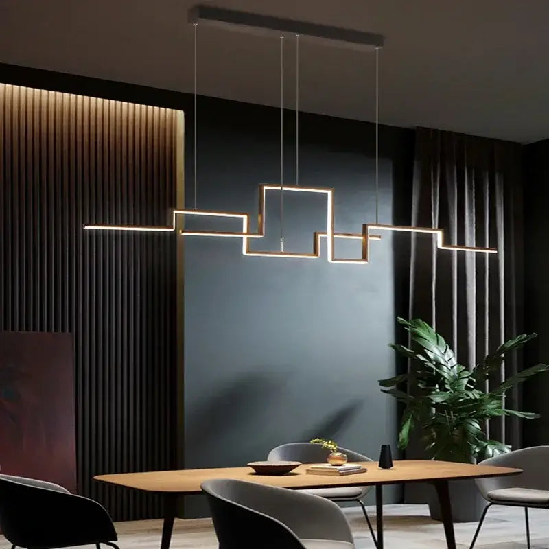 Modern gold geometric led pendant lights with sleek rectangular design for dining room decorbites pendant lights