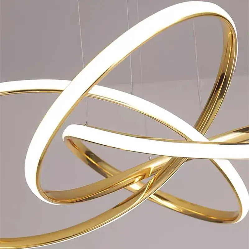 Modern gold geometric line led chandelier with gold and white interlocking ring pendant light for dining room decorbites geometric line
