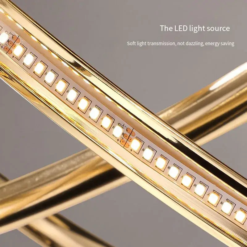 Modern gold geometric line led chandelier featuring a gold-colored led light strip on a sleek metallic frame decorbites geometric line