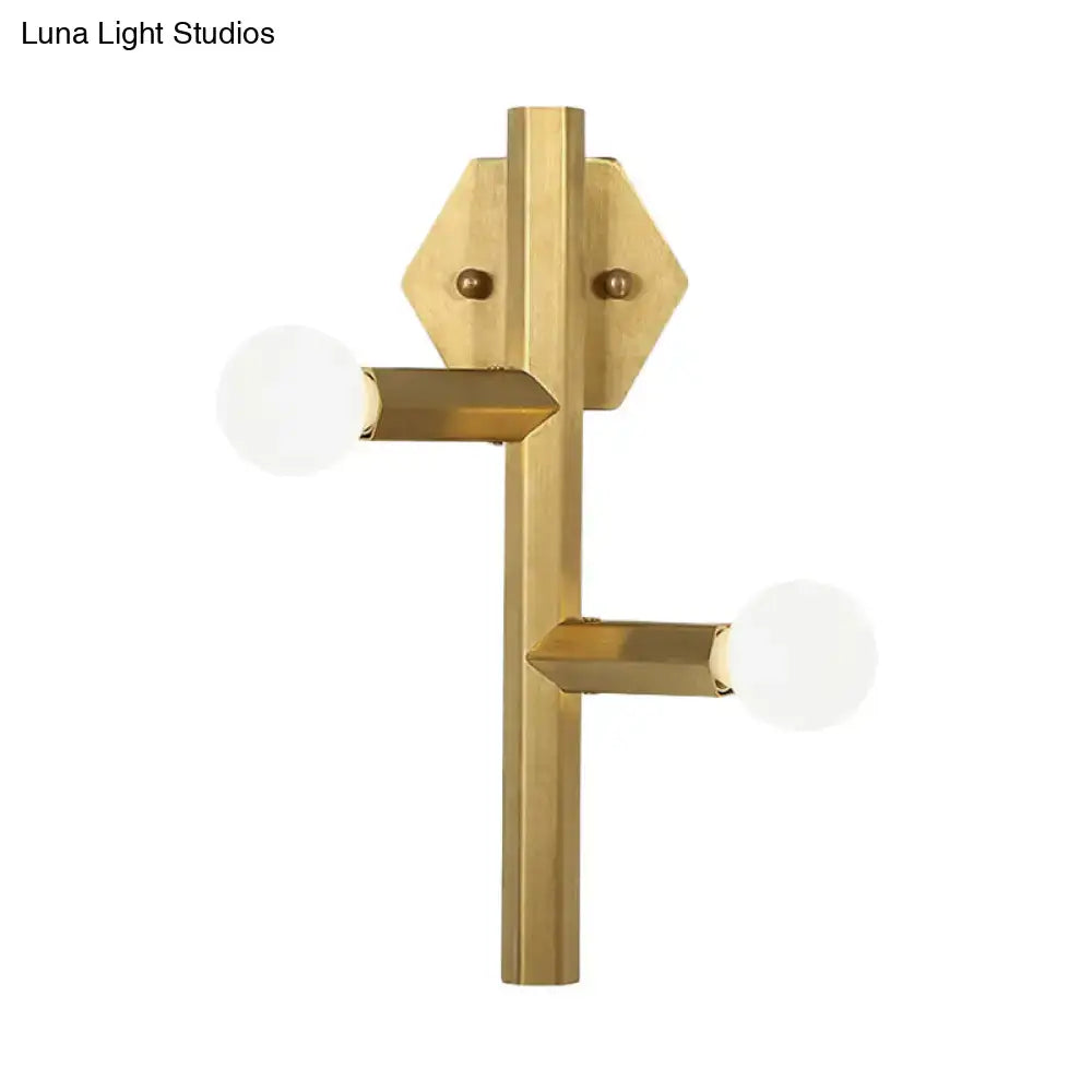 Modern gold geometric wall light with brass finish direct wired electric vertical tube corner lamp with frosted bulbs
