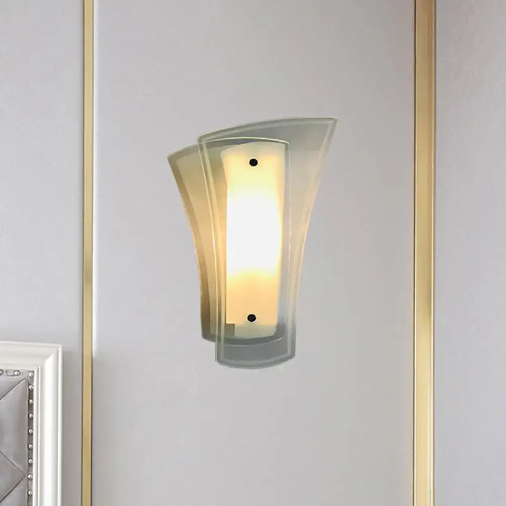 Modern gold geometric wall sconce with curved translucent glass shade and metal frame for living room 220v-240v 110v-120v