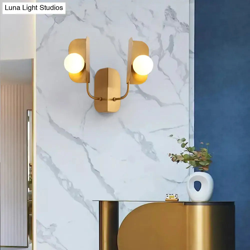Modern gold geometric wall sconce light with two frosted glass bulbs for living room sconce light fixture