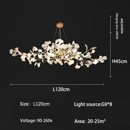 Modern gold ginkgo branch leaf led chandelier with white ginkgo leaf shades for living room decorbites ginkgo branch