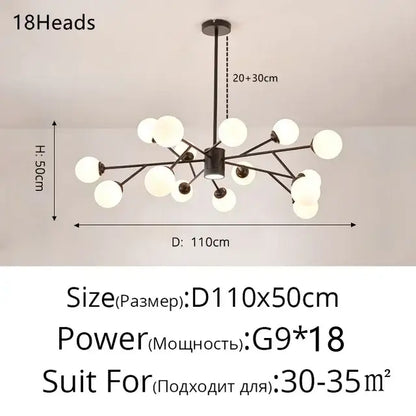 Modern black metal chandelier with 18 frosted white glass ball lights for living room decorbites glass ball modern branch