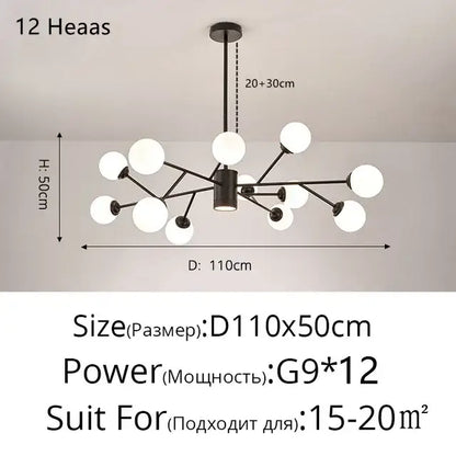 Modern black metal chandelier with twelve frosted white glass globes for living room decorbites glass ball style