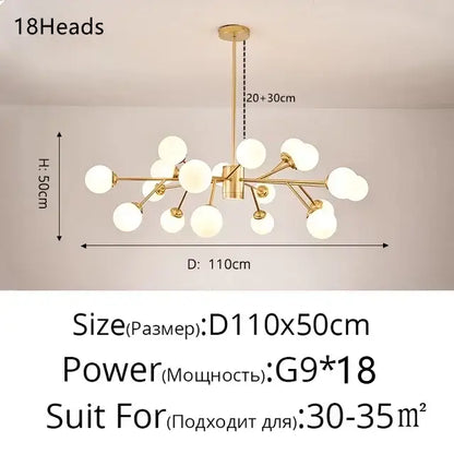 Modern gold glass ball chandelier with 18 frosted glass globes decorative branch design for living room decorbites glass ball