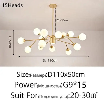 Modern gold glass ball chandelier with fifteen frosted glass globe bulbs in a ball modern branch design for living room decorbites glass ball