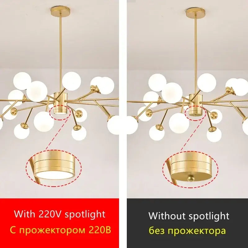 Modern gold glass ball chandelier with frosted glass globe shades and central cylindrical base for living room decorbites glass ball