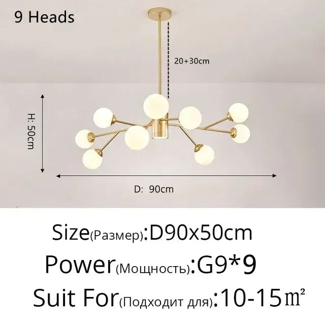 Modern gold glass ball chandelier with nine frosted glass globe lights in a ball modern branch design for living room decorbites