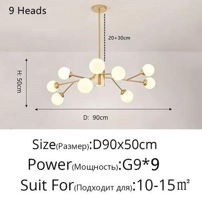 Modern gold glass ball chandelier with nine frosted glass globe lights in a ball modern branch design for living room decorbites