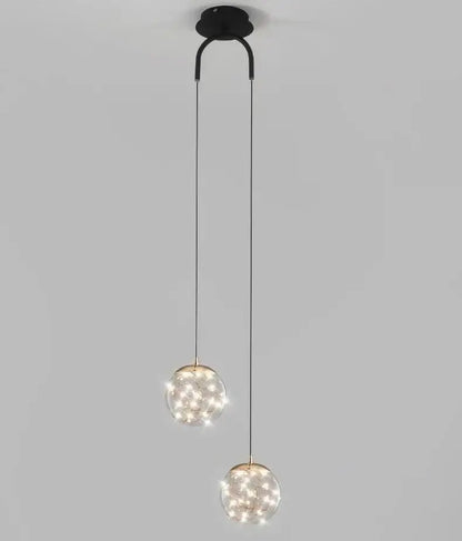 Modern gold glass ball dual head pendant light with black fixture and warm white led glass ball decorbites pendant light