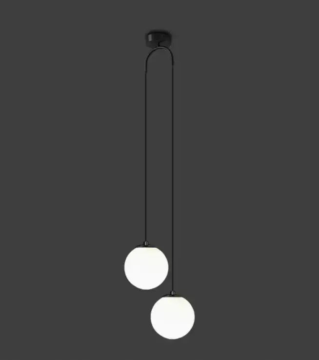 Modern black pendant light with two frosted glass globe shades by decorbites glass ball dual head pendant light