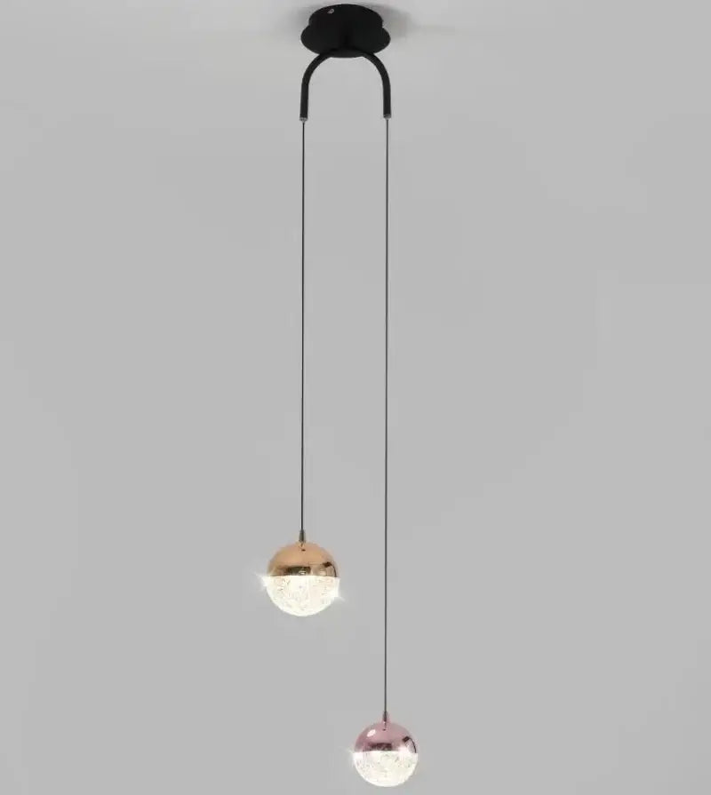 Modern pendant light with decorbites glass ball dual head featuring rose gold and copper spherical glass shades for bedroom decor
