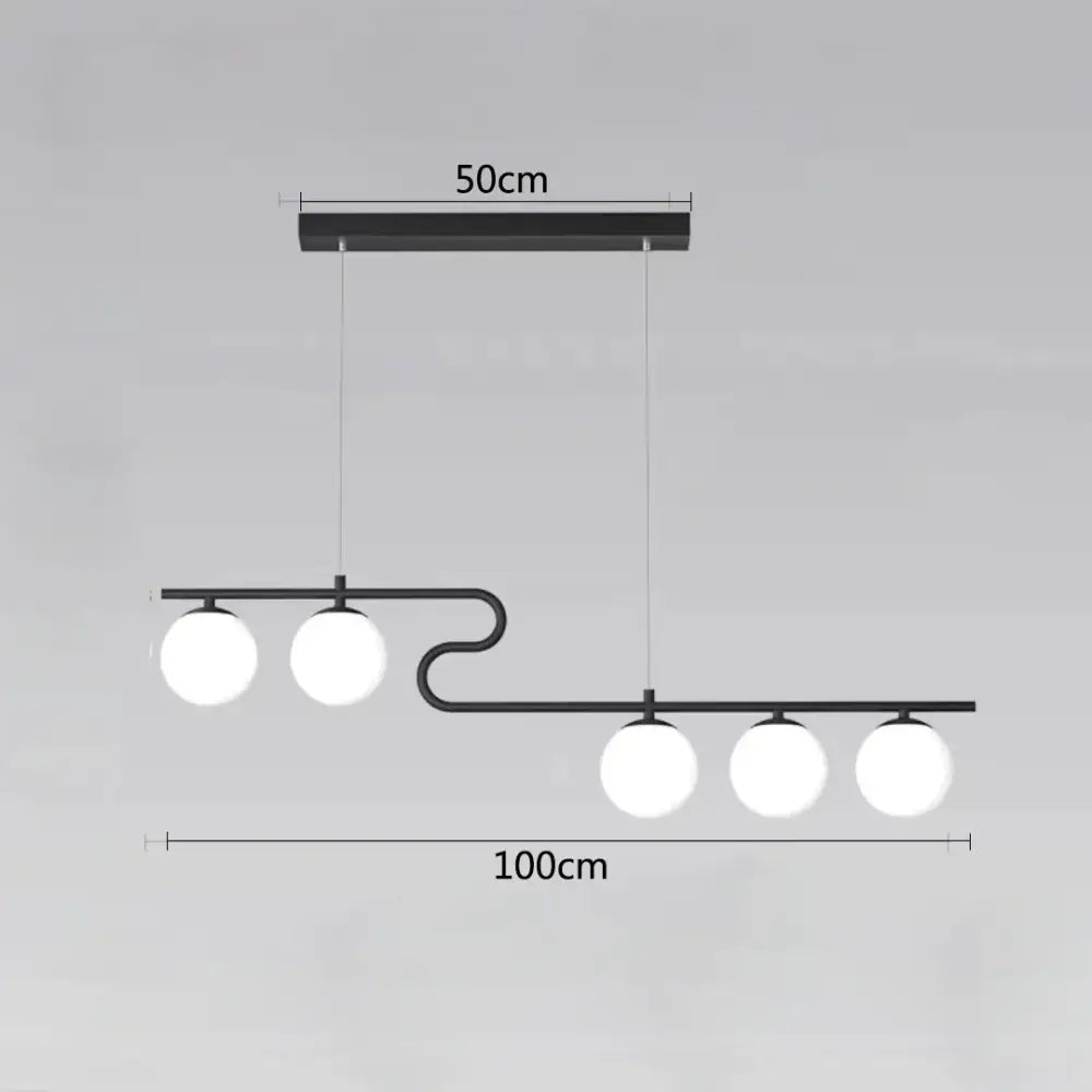 Modern black metal pendant light with four frosted glass globe bulbs featuring decorbites glass ball led design