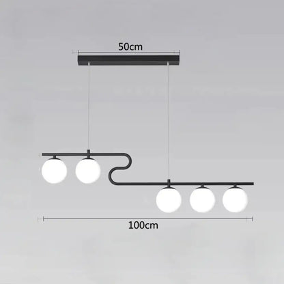 Modern black metal pendant light with four frosted glass globe bulbs featuring decorbites glass ball led design